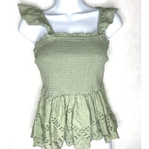 Japna 100% Cotton Smocked eyelet top Medium boho-chic cottagecore Festival